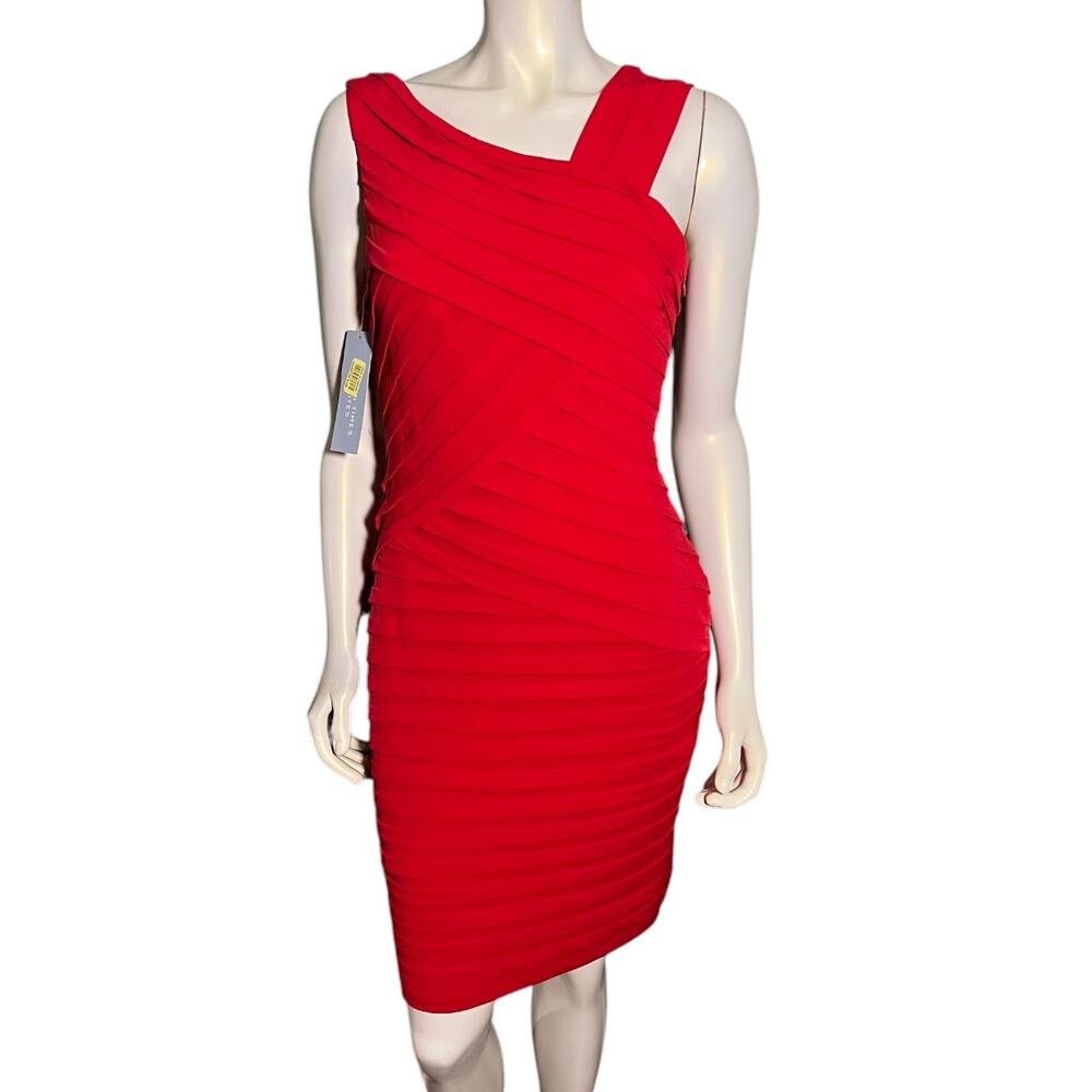 NWT London Times Petites Red Ruched Bodycon Dress Size 10P Cocktail